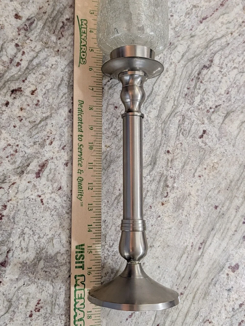 Vintage Brushed Nickel Hurricane Candle Stick Holder 16 3/4